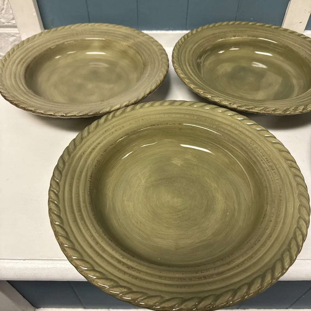 Set‎ Of 4 Z Gallerie LUCCA Rope Pattern Pasta Soup Bowls Green 10.5